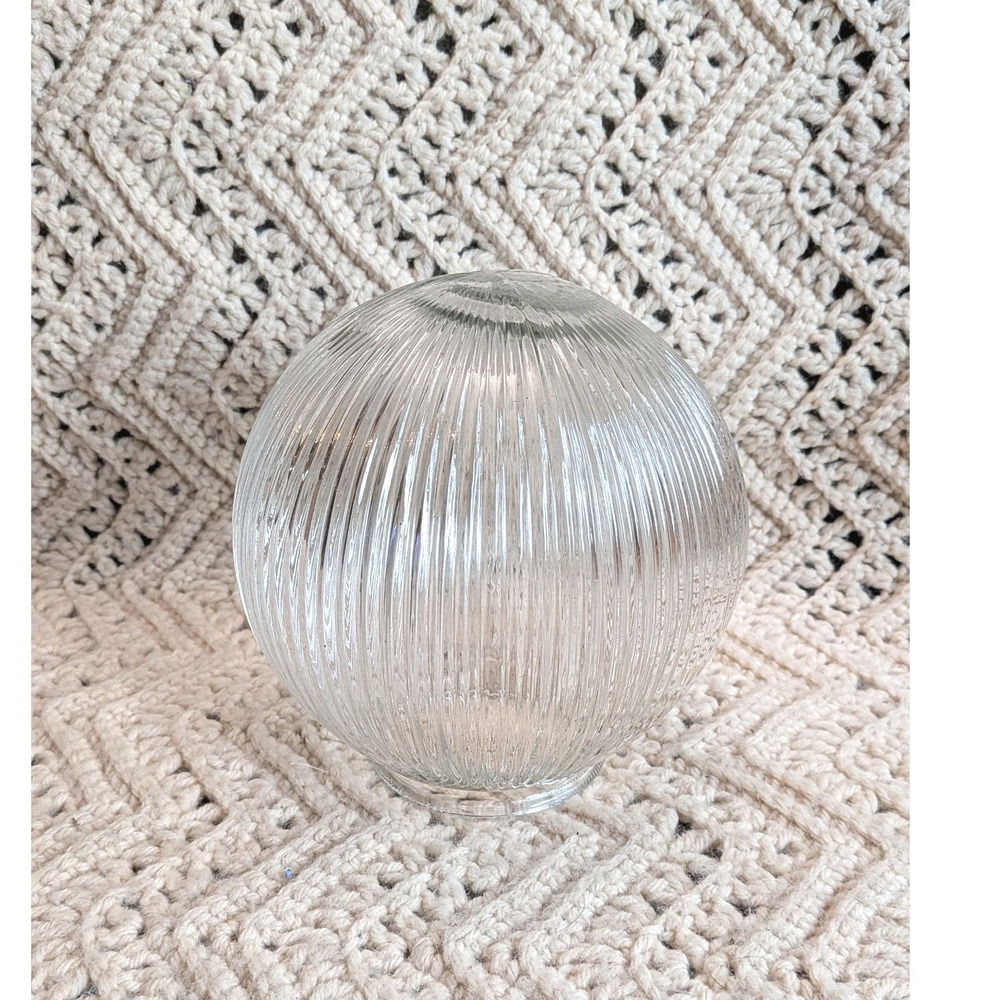 Vintage MCM Ribbed Clear Glass Globe Lamp Shade Replacement 6 Inch Glam Retro